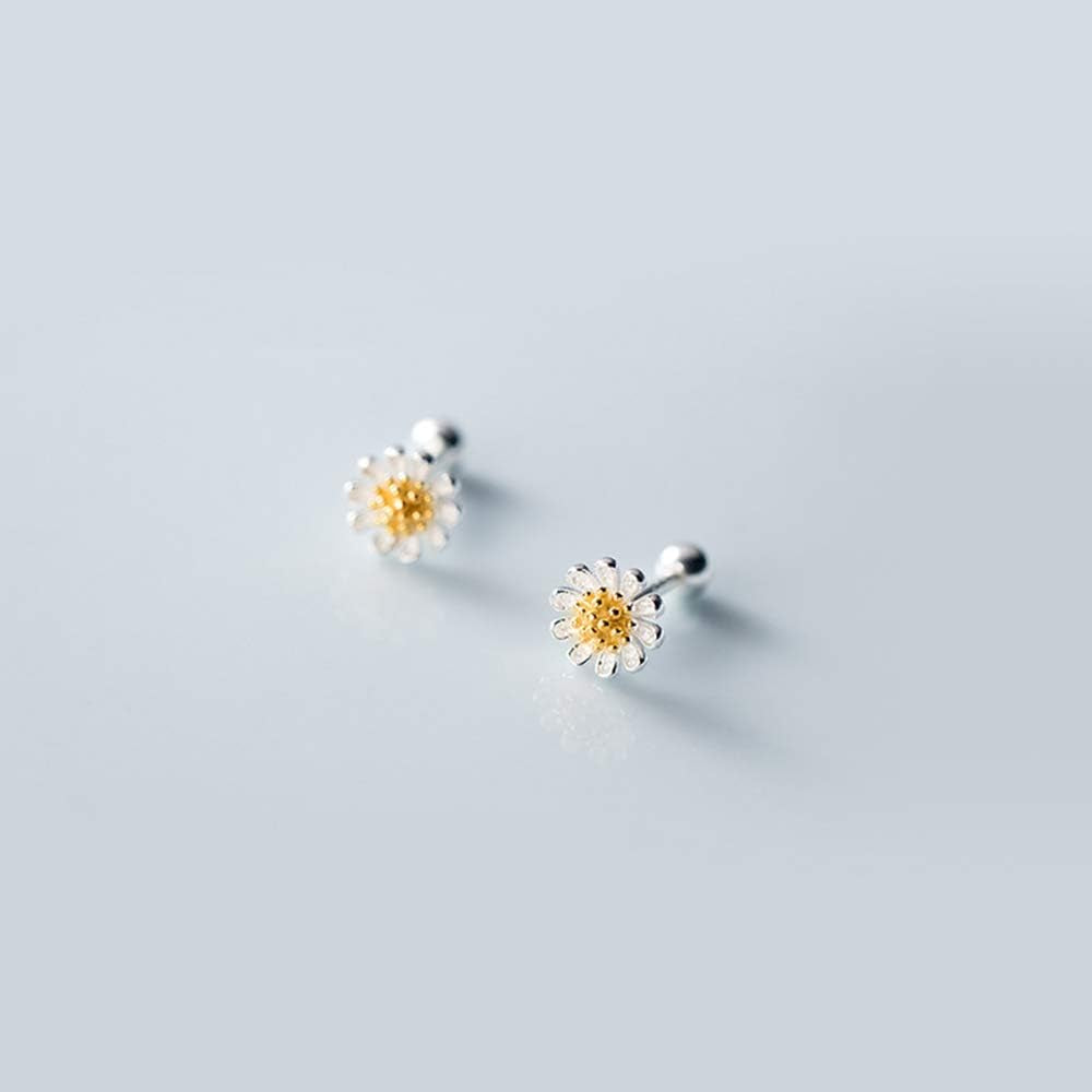 18G Cute Daisy Flower Cartilage Stud Earrings Sterling Silver for Women Girls Dainty Helix Tragus Earring Labret Studs Barbell Screw Back Ear Piercing Jewelry Gifts Hypoallergenic BFF, Metal, New